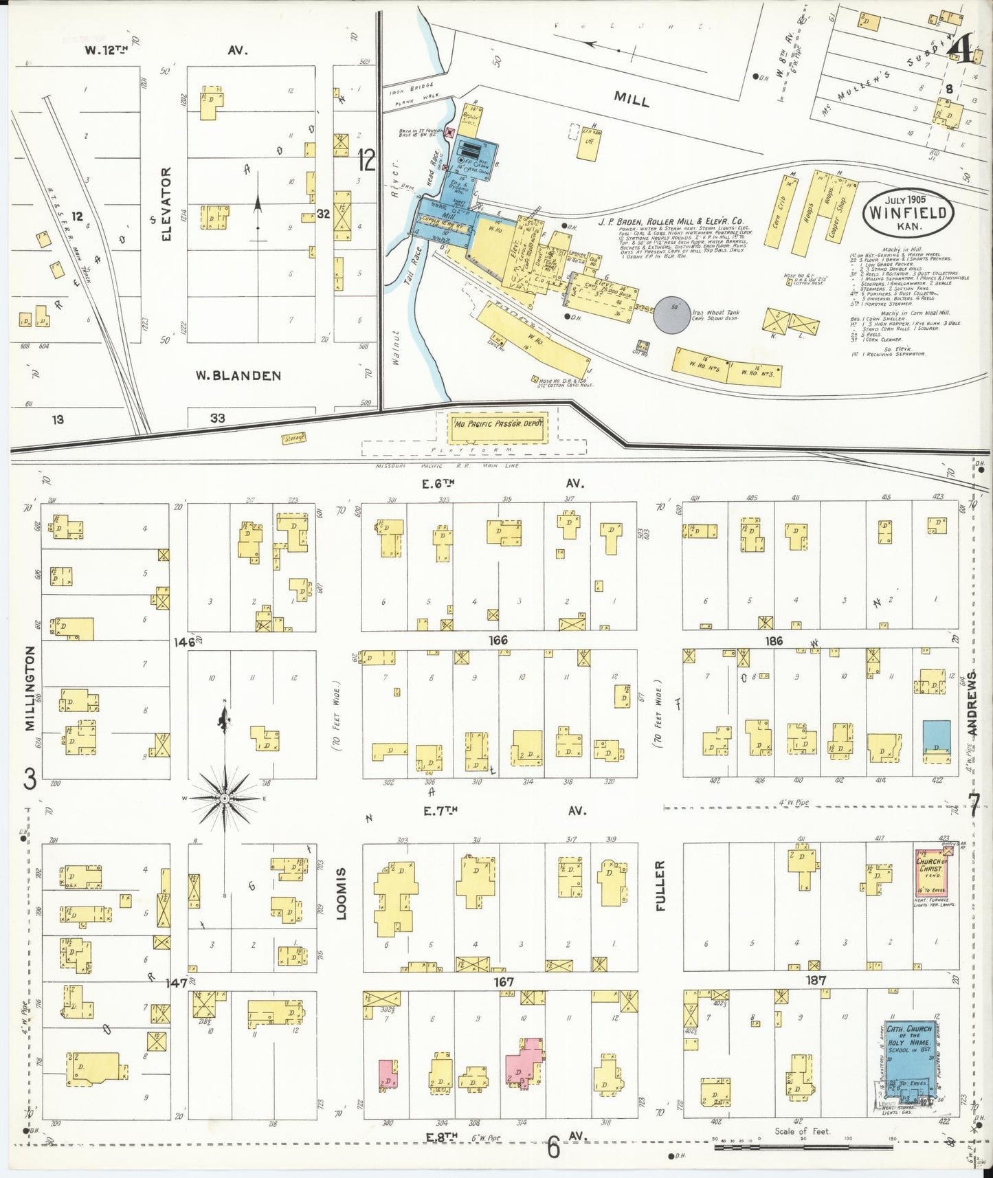 Sanborn Fire Insurance Map from Winfield, Cowley County, Kansas (1905), Sheet #0004 - Complete Map Set gallery image, historic Sanborn map, vintage wall art, Kansas Kansas