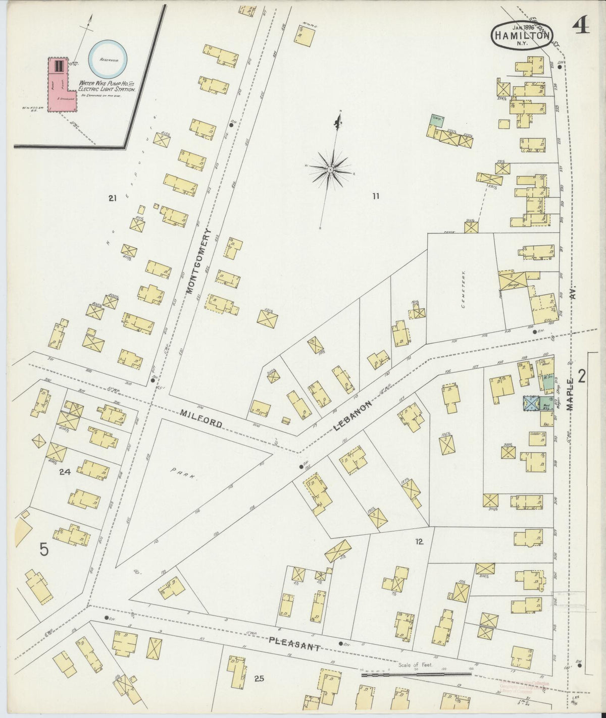 Sanborn Fire Insurance Map from Hamilton, Madison County, New York (1896), Sheet #0004 - Complete Map Set gallery image, historic Sanborn map, vintage wall art, New York New York