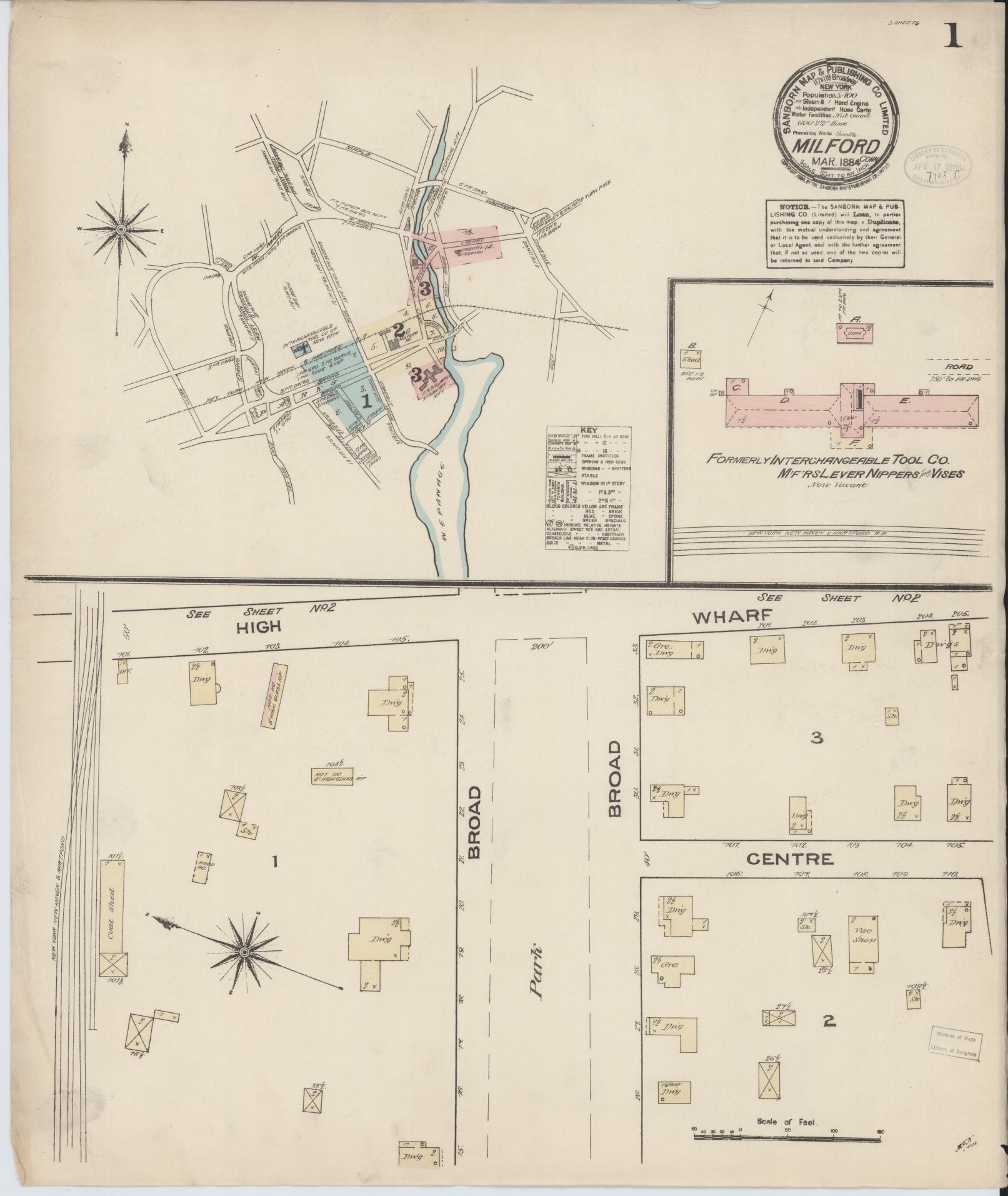 Sanborn Fire Insurance Map from Milford, New Haven County, Connecticut (1884), Sheet #0001 - Complete Map Set gallery image, historic Sanborn map, vintage wall art, Connecticut Connecticut