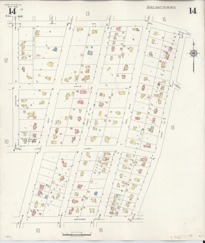 Sanborn Fire Insurance Map from Glen Ellyn, Du Page County, Illinois (1946), Sheet #0014 - Historic Sanborn Fire Insurance Map Print, vintage old map wall art, antique decor, genealogy gift, Illinois Illinois map