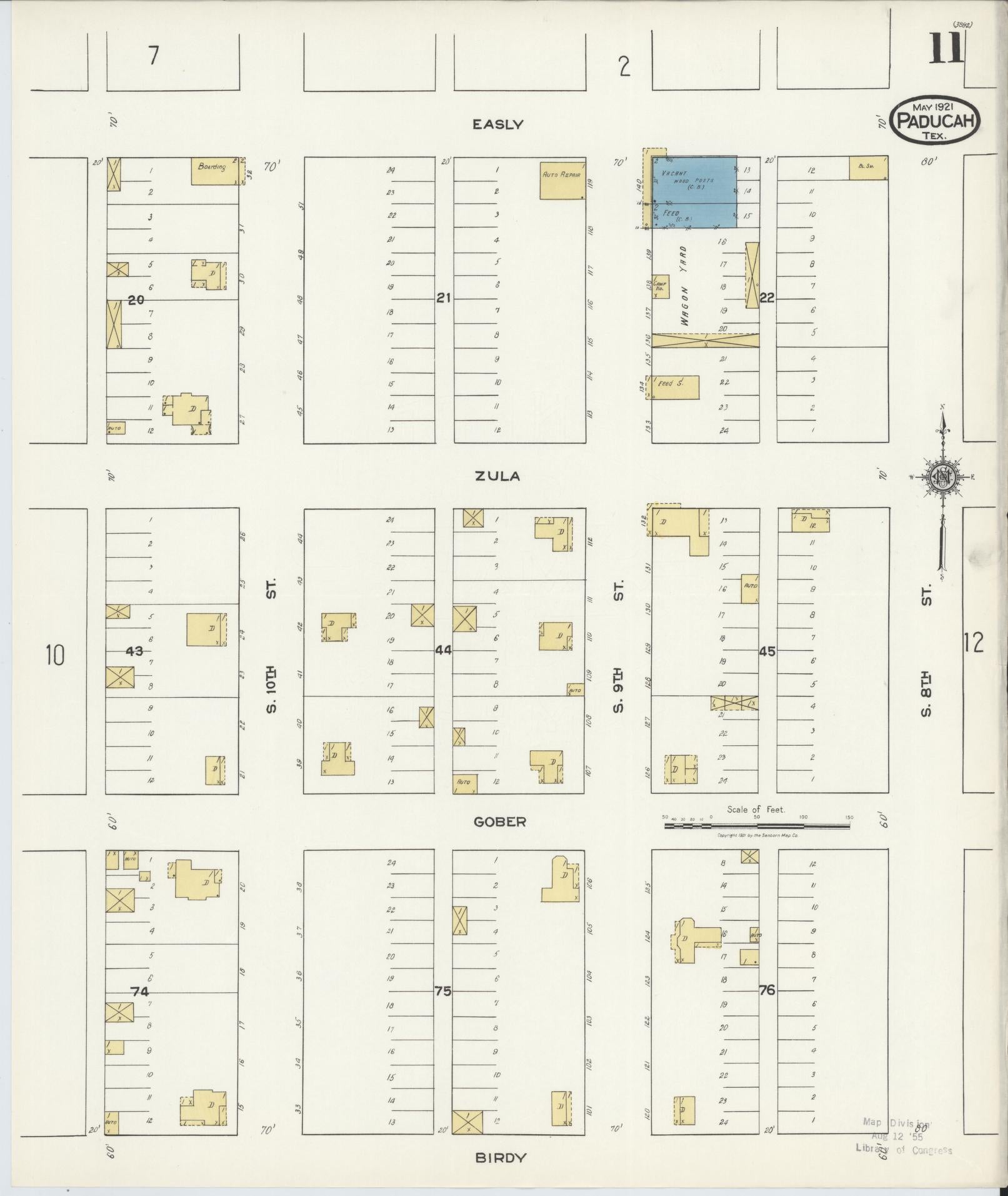 Sanborn Fire Insurance Map from Paducah, Cottle County, Texas (1921), Sheet #0011 - Complete Map Set gallery image, historic Sanborn map, vintage wall art, Texas Texas