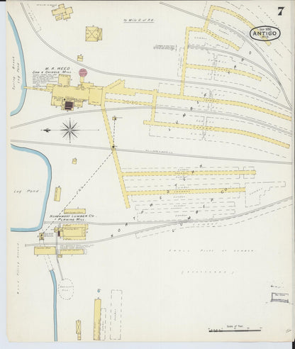 Sanborn Fire Insurance Map from Antigo, Langlade County, Wisconsin (1892), Sheet #0007 - Historic Sanborn Fire Insurance Map Print, vintage old map wall art, antique decor, genealogy gift, Wisconsin Wisconsin map