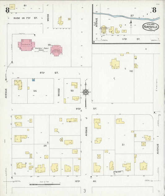 Sanborn Fire Insurance Map from Huntsville, Walker County, Texas (1925), Sheet #0008 - Historic Sanborn Fire Insurance Map Print, vintage old map wall art, antique decor, genealogy gift, Texas Texas map