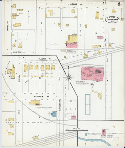 Sanborn Fire Insurance Map from Effingham, Effingham County, Illinois (1906), Sheet #0008 - Historic Sanborn Fire Insurance Map Print, vintage old map wall art, antique decor, genealogy gift, Illinois Illinois map