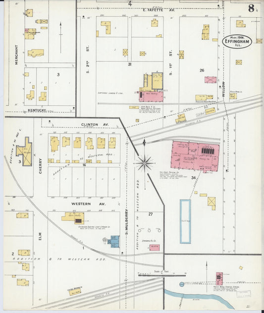 Sanborn Fire Insurance Map from Effingham, Effingham County, Illinois (1906), Sheet #0008 - Historic Sanborn Fire Insurance Map Print, vintage old map wall art, antique decor, genealogy gift, Illinois Illinois map