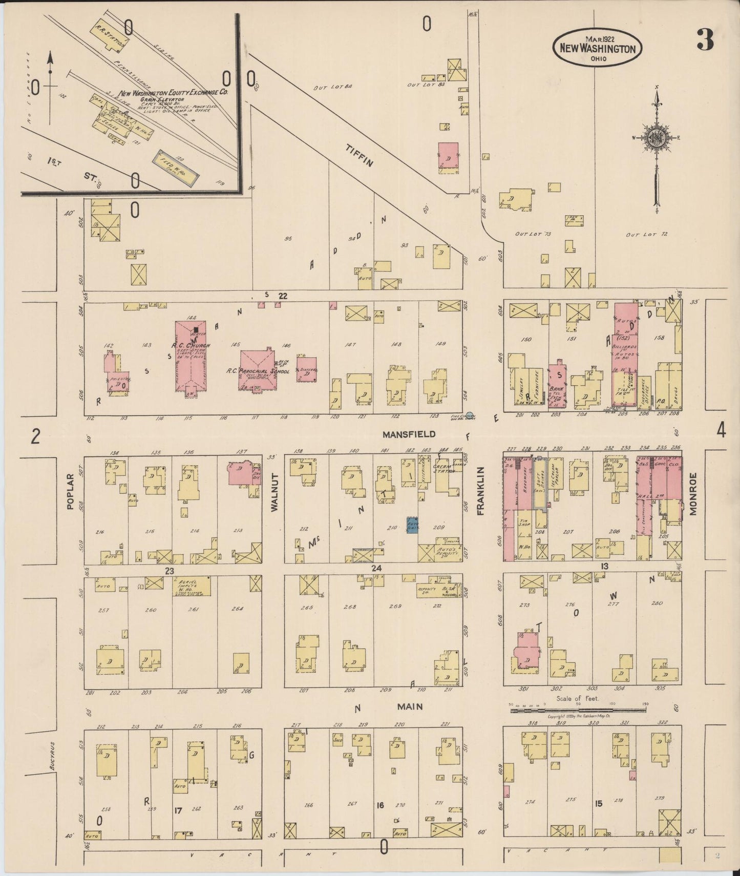 Sanborn Fire Insurance Map from New Washington, Crawford County, Ohio (1922), Sheet #0003 - Historic Sanborn Fire Insurance Map Print, vintage old map wall art, antique decor, genealogy gift, Ohio Ohio map