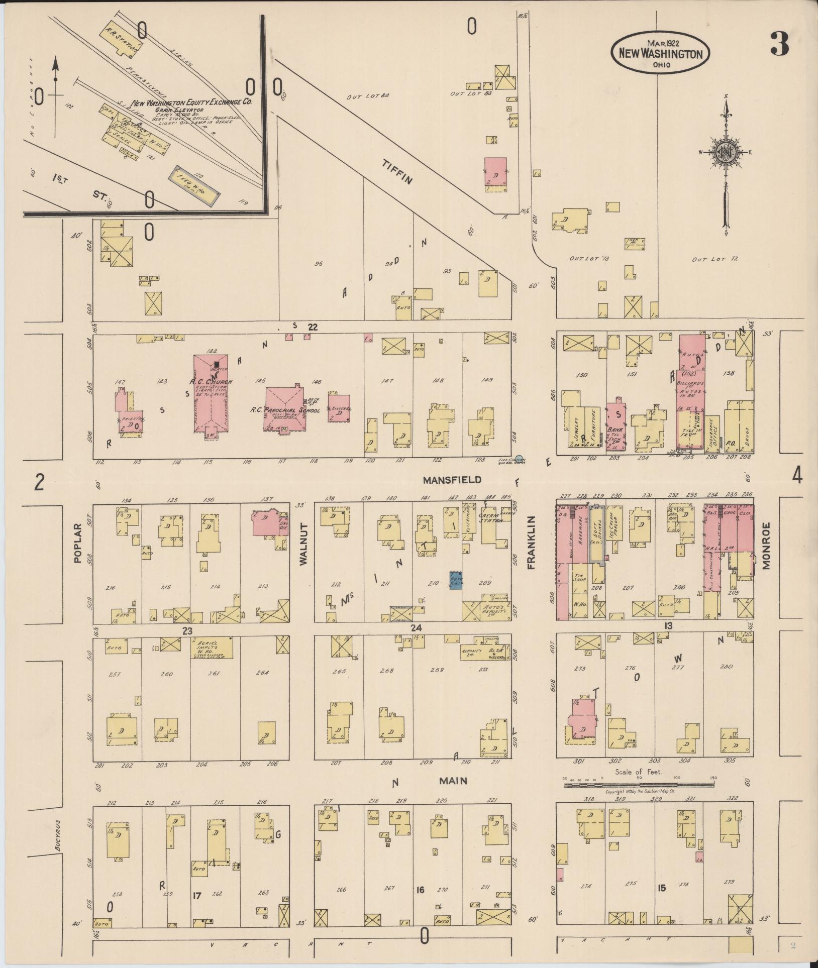 Sanborn Fire Insurance Map from New Washington, Crawford County, Ohio (1922), Sheet #0003 - Historic Sanborn Fire Insurance Map Print, vintage old map wall art, antique decor, genealogy gift, Ohio Ohio map