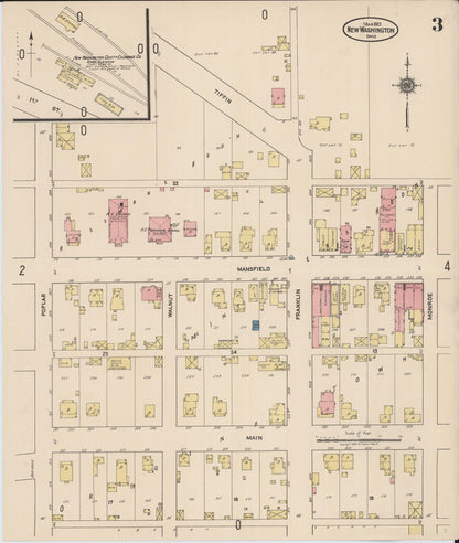 Sanborn Fire Insurance Map from New Washington, Crawford County, Ohio (1922), Sheet #0003 - Historic Sanborn Fire Insurance Map Print, vintage old map wall art, antique decor, genealogy gift, Ohio Ohio map