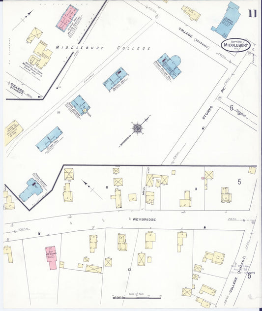 Sanborn Fire Insurance Map from Middlebury, Addison County, Vermont (1910), Sheet #0011 - Historic Sanborn Fire Insurance Map Print, vintage old map wall art, antique decor, genealogy gift, Vermont Vermont map