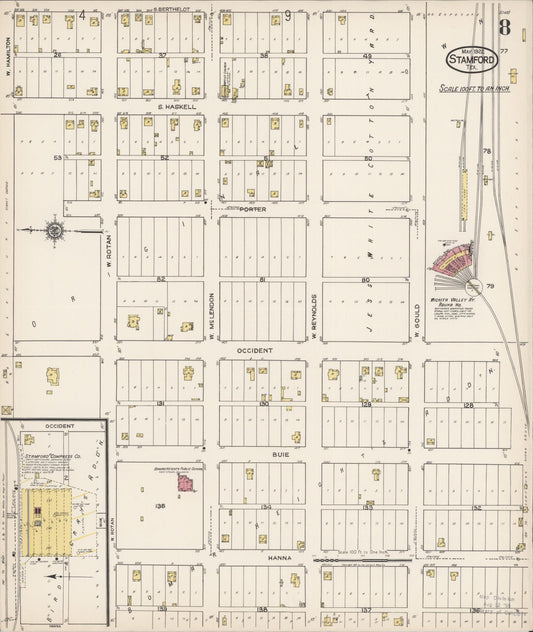 Sanborn Fire Insurance Map from Stamford, Jones County, Texas (1922), Sheet #0008 - Historic Sanborn Fire Insurance Map Print, vintage old map wall art, antique decor, genealogy gift, Texas Texas map