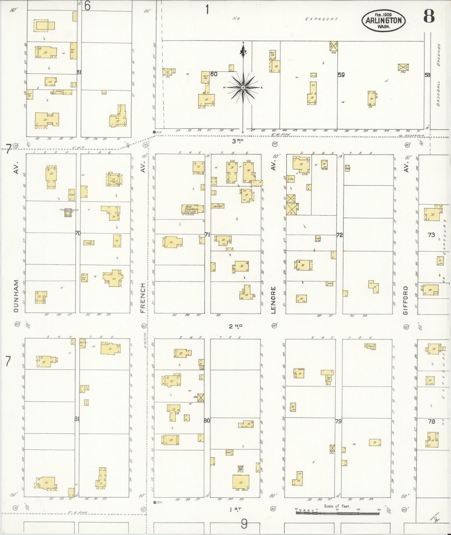 Sanborn Fire Insurance Map from Arlington, Snohomish County, Washington (1909), Sheet #0008 - Historic Sanborn Fire Insurance Map Print, vintage old map wall art, antique decor, genealogy gift, Washington Washington map