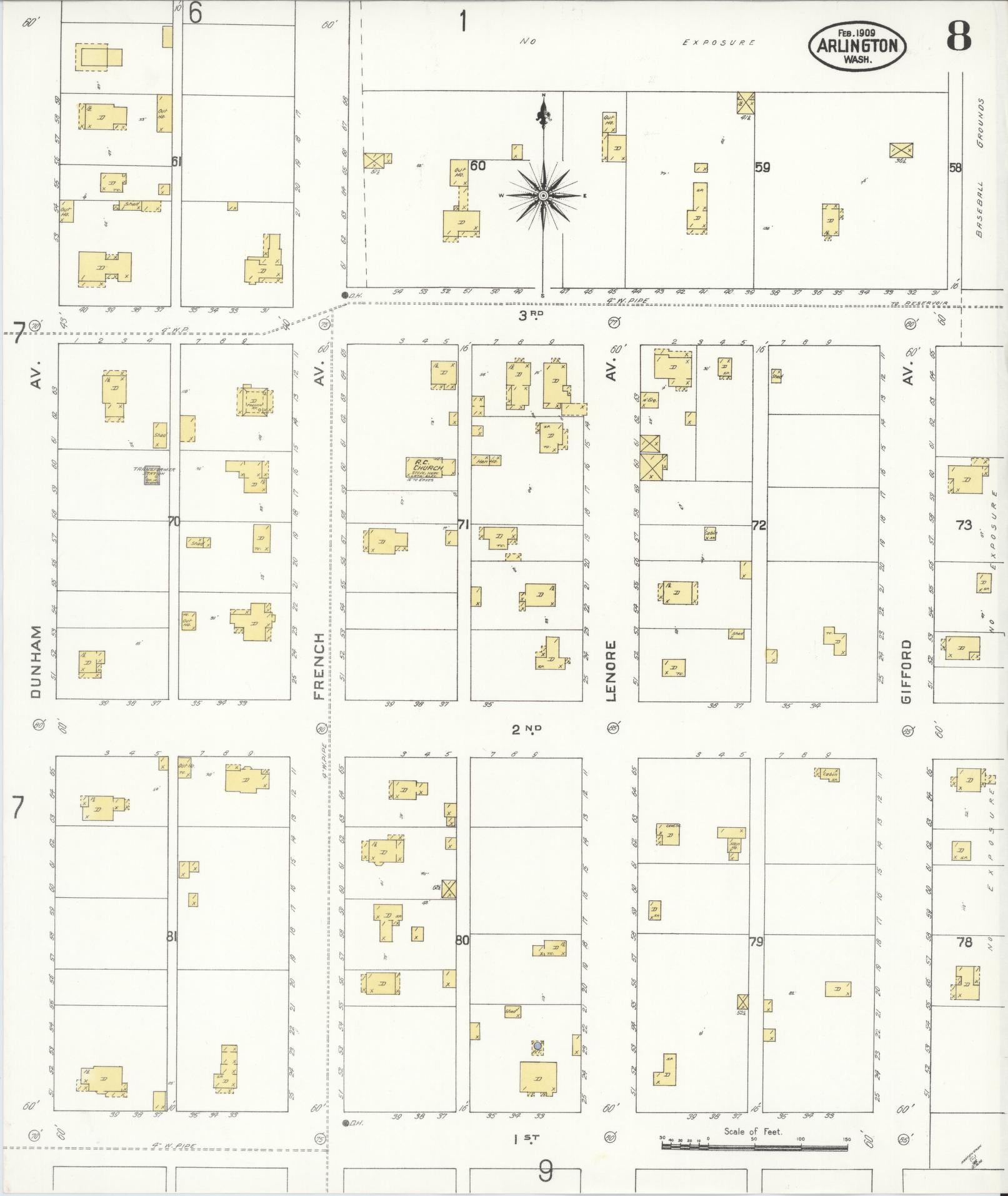 Sanborn Fire Insurance Map from Arlington, Snohomish County, Washington (1909), Sheet #0008 - Historic Sanborn Fire Insurance Map Print, vintage old map wall art, antique decor, genealogy gift, Washington Washington map