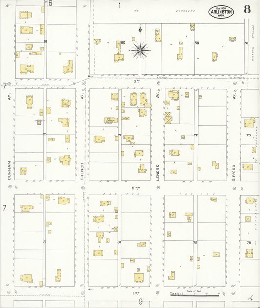 Sanborn Fire Insurance Map from Arlington, Snohomish County, Washington (1909), Sheet #0008 - Historic Sanborn Fire Insurance Map Print, vintage old map wall art, antique decor, genealogy gift, Washington Washington map