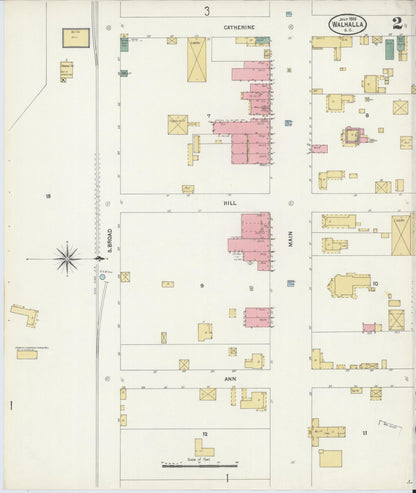 Sanborn Fire Insurance Map from Walhalla, Oconee County, South Carolina (1906), Sheet #0002 - Complete Map Set gallery image, historic Sanborn map, vintage wall art, South Carolina South Carolina