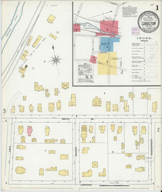 Sanborn Fire Insurance Map from Cohocton, Steuben County, New York (1905), Sheet #0001 - Historic Sanborn Fire Insurance Map Print, vintage old map wall art, antique decor, genealogy gift, New York New York map