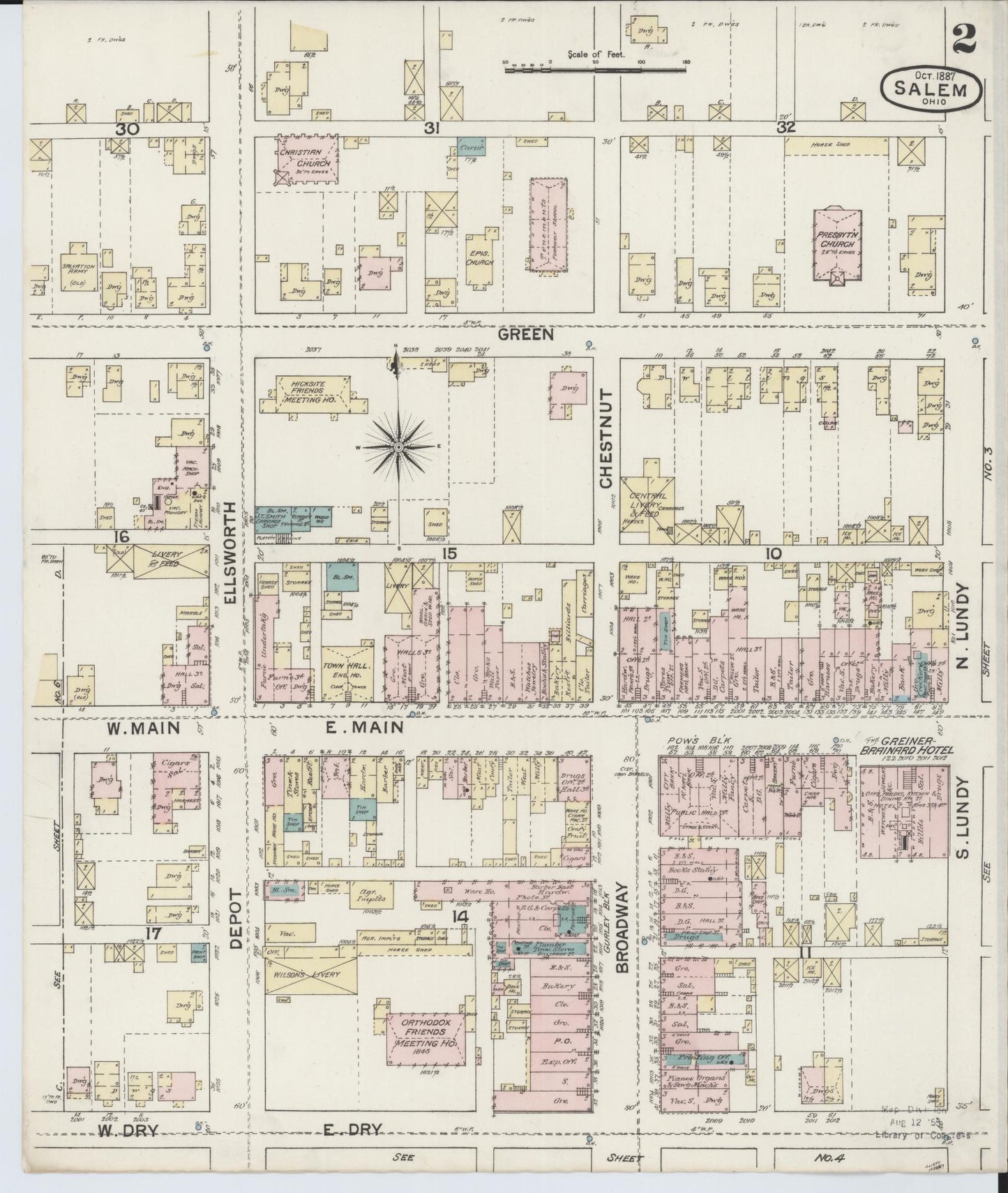 Sanborn Fire Insurance Map from Salem, Columbiana County, Ohio (1887), Sheet #0002 - Complete Map Set gallery image, historic Sanborn map, vintage wall art, Ohio Ohio