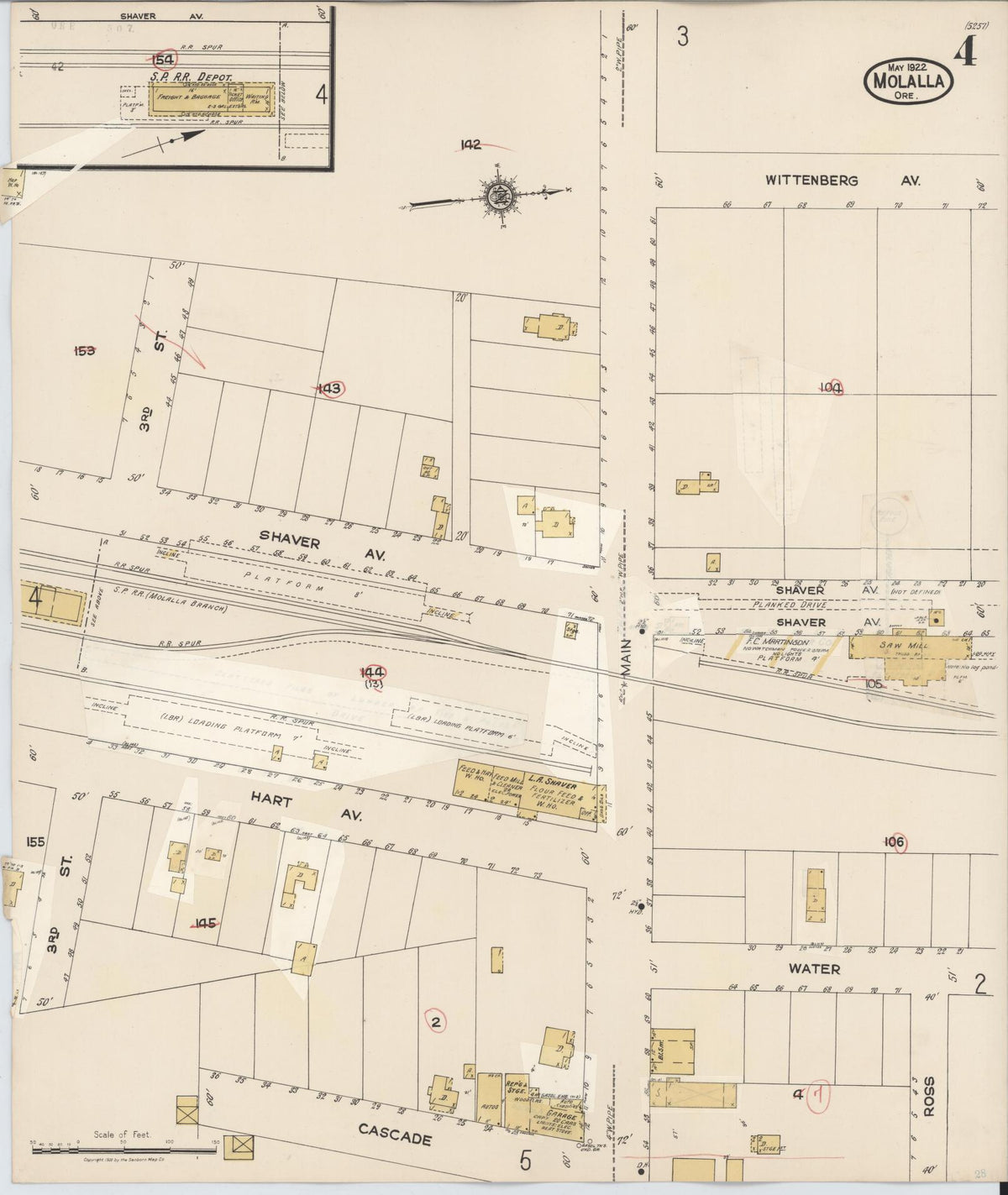 Sanborn Fire Insurance Map from Molalla, Clackamas County, Oregon (1951), Sheet #0004 - Historic Sanborn Fire Insurance Map Print, vintage old map wall art, antique decor, genealogy gift, Oregon Oregon map