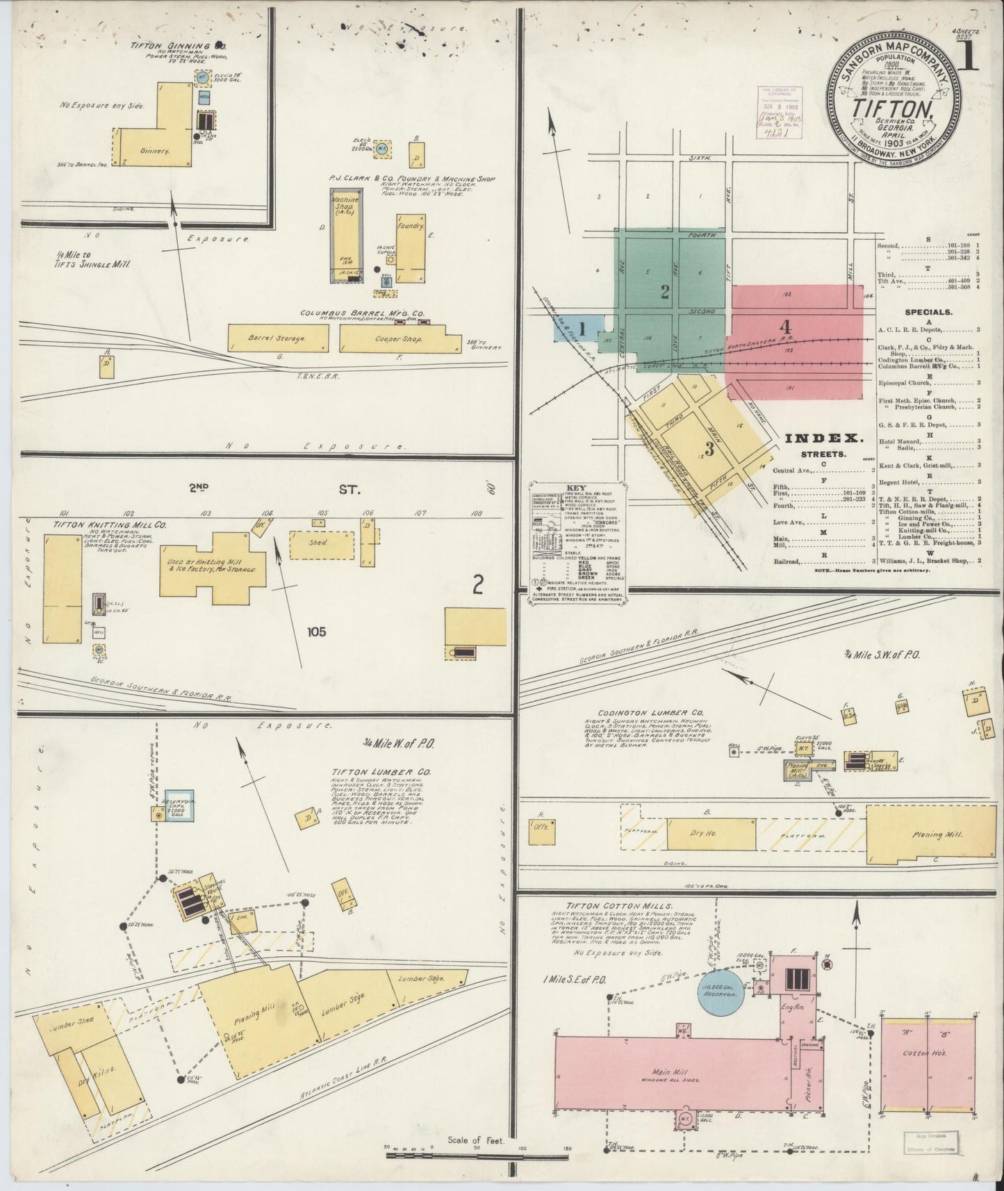 Sanborn Fire Insurance Map from Tifton, Tift County, Georgia (1903), Sheet #0001 - Historic Sanborn Fire Insurance Map Print, vintage old map wall art, antique decor, genealogy gift, Georgia Georgia map