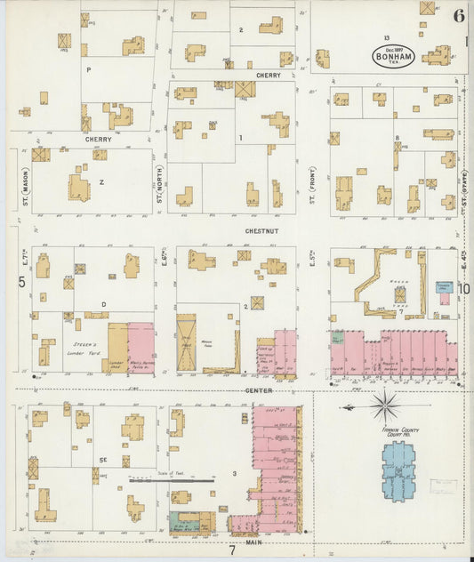Sanborn Fire Insurance Map from Bonham, Fannin County, Texas (1897), Sheet #0006 - Historic Sanborn Fire Insurance Map Print, vintage old map wall art, antique decor, genealogy gift, Texas Texas map