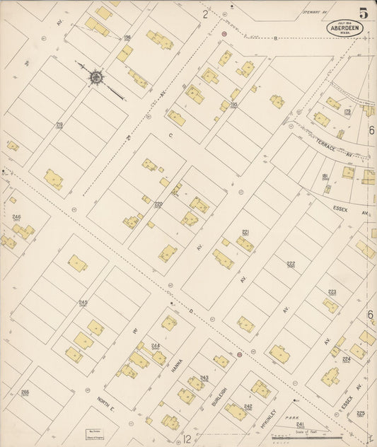 Sanborn Fire Insurance Map from Aberdeen, Grays Harbor County, Washington (1914), Sheet #0005 - Historic Sanborn Fire Insurance Map Print, vintage old map wall art, antique decor, genealogy gift, Washington Washington map
