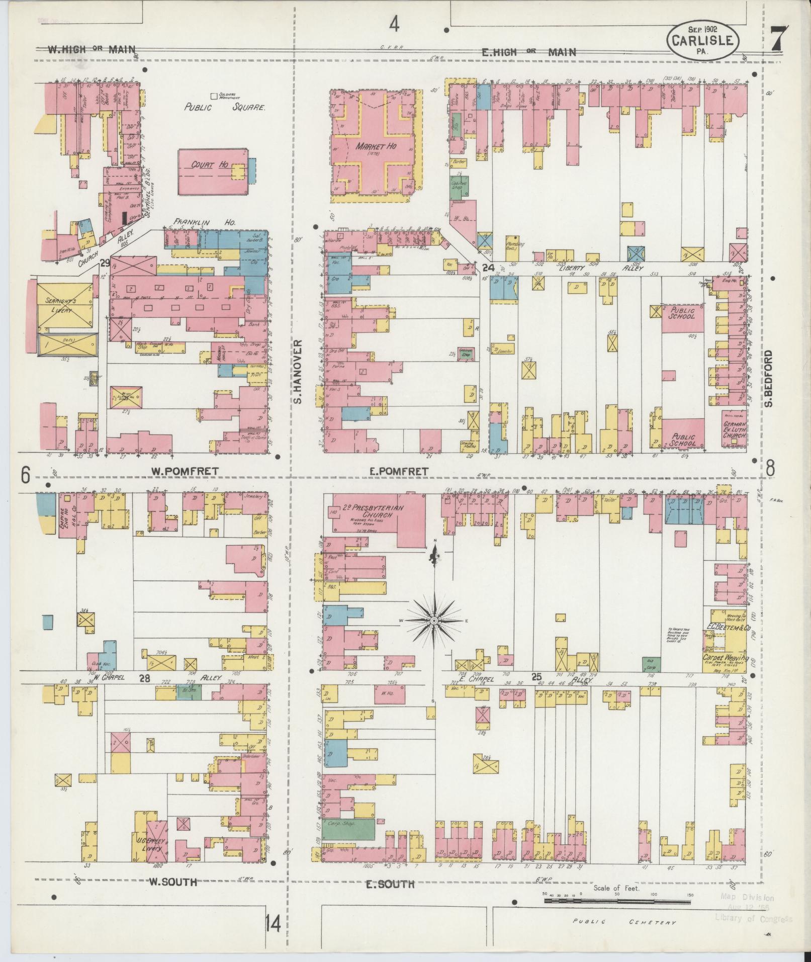 Sanborn Fire Insurance Map from Carlisle, Cumberland County, Pennsylvania (1902), Sheet #0007 - Historic Sanborn Fire Insurance Map Print, vintage old map wall art, antique decor, genealogy gift, Pennsylvania Pennsylvania map