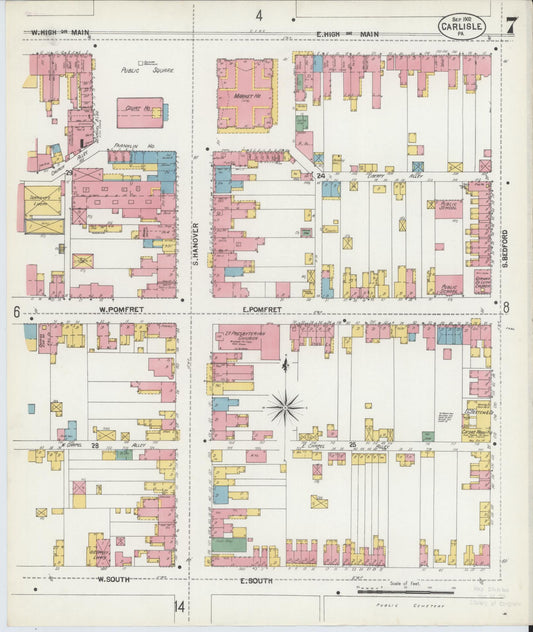 Sanborn Fire Insurance Map from Carlisle, Cumberland County, Pennsylvania (1902), Sheet #0007 - Historic Sanborn Fire Insurance Map Print, vintage old map wall art, antique decor, genealogy gift, Pennsylvania Pennsylvania map