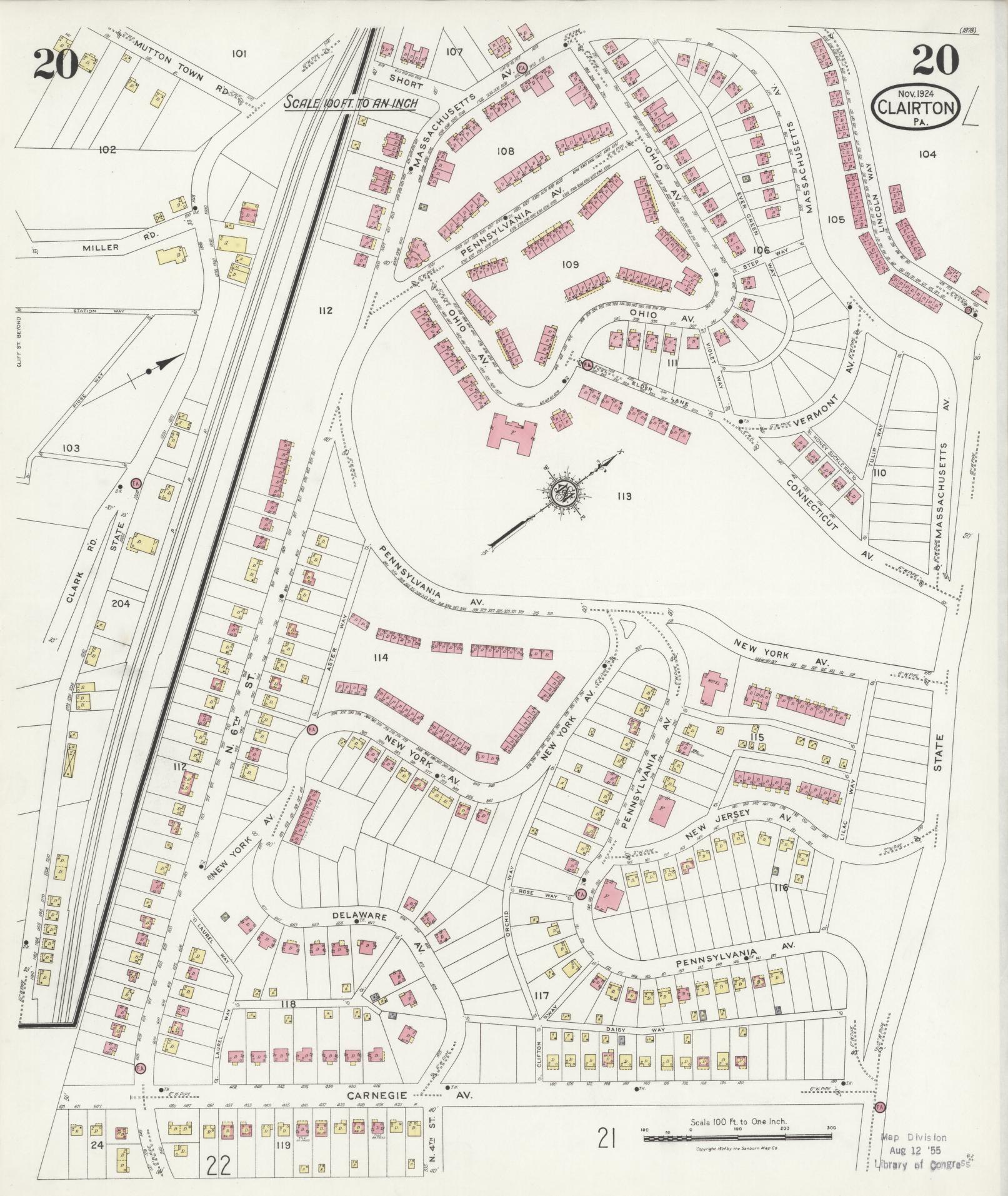 Sanborn Fire Insurance Map from Clairton, Allegheny County, Pennsylvania (1924), Sheet #0020 - Historic Sanborn Fire Insurance Map Print, vintage old map wall art, antique decor, genealogy gift, Pennsylvania Pennsylvania map