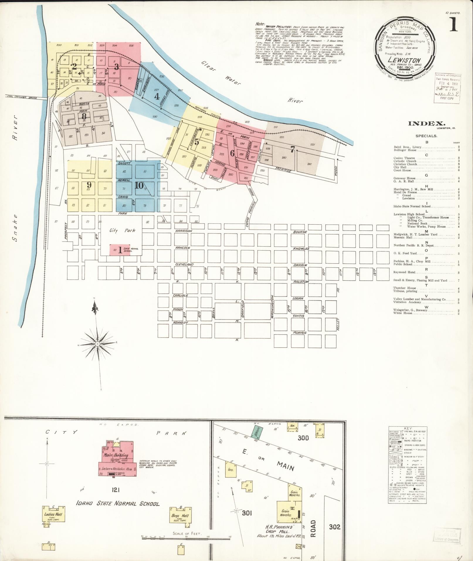 Sanborn Fire Insurance Map from Lewiston, Nez Perce County, Idaho (1900), Sheet #0001 - Complete Map Set gallery image, historic Sanborn map, vintage wall art, Idaho Idaho
