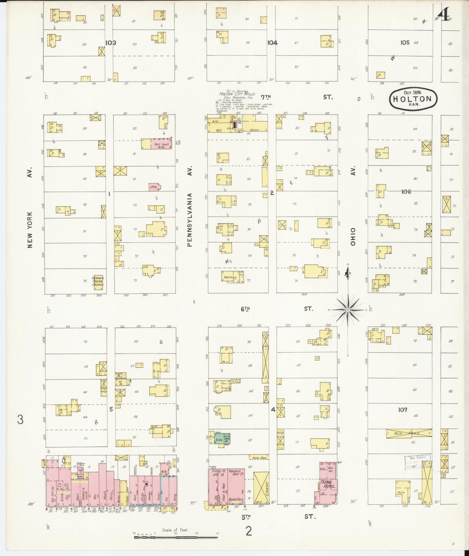 Sanborn Fire Insurance Map from Holton, Jackson County, Kansas (1896), Sheet #0004 - Historic Sanborn Fire Insurance Map Print, vintage old map wall art, antique decor, genealogy gift, Kansas Kansas map