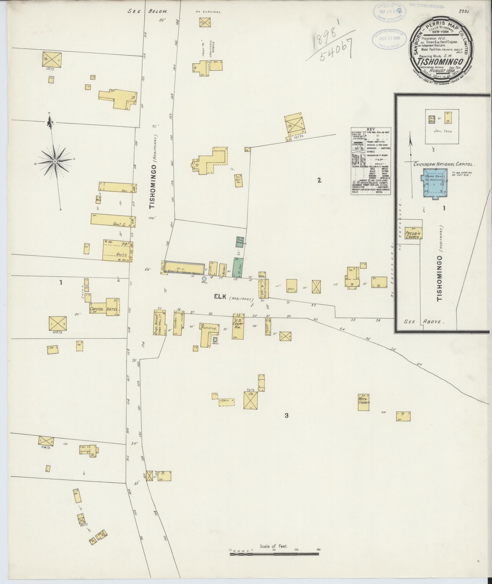 Sanborn Fire Insurance Map from Tishomingo, Johnston County, Oklahoma (1898), Sheet #0001 - Historic Sanborn Fire Insurance Map Print, vintage old map wall art, antique decor, genealogy gift, Oklahoma Oklahoma map