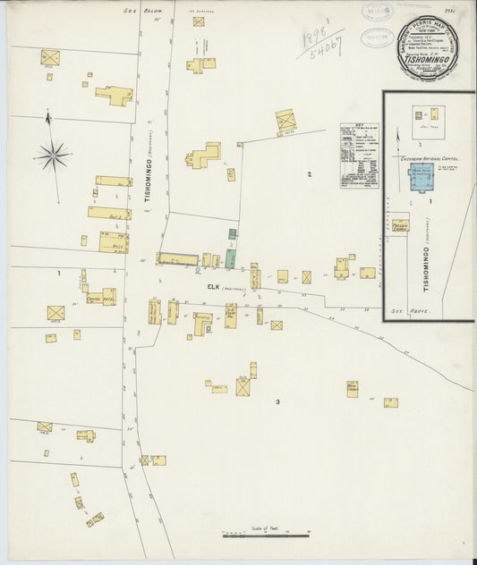 Sanborn Fire Insurance Map from Tishomingo, Johnston County, Oklahoma (1898), Sheet #0001 - Historic Sanborn Fire Insurance Map Print, vintage old map wall art, antique decor, genealogy gift, Oklahoma Oklahoma map