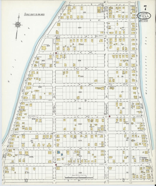 Sanborn Fire Insurance Map from Hull, Plymouth County, Massachusetts (1916), Sheet #0007 - Historic Sanborn Fire Insurance Map Print, vintage old map wall art, antique decor, genealogy gift, Massachusetts Massachusetts map