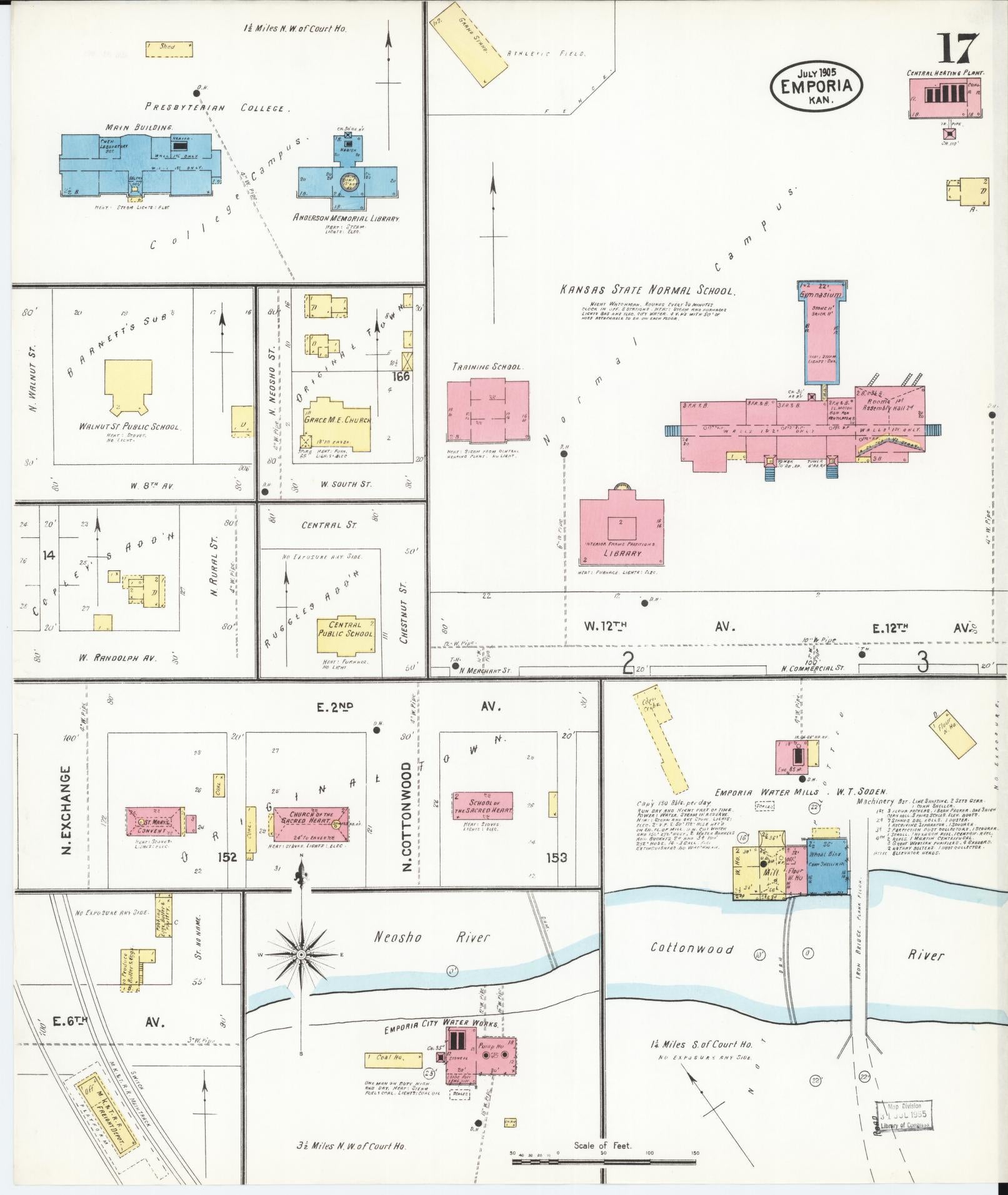 Sanborn Fire Insurance Map from Emporia, Lyon County, Kansas (1905), Sheet #0017 - Complete Map Set gallery image, historic Sanborn map, vintage wall art, Kansas Kansas