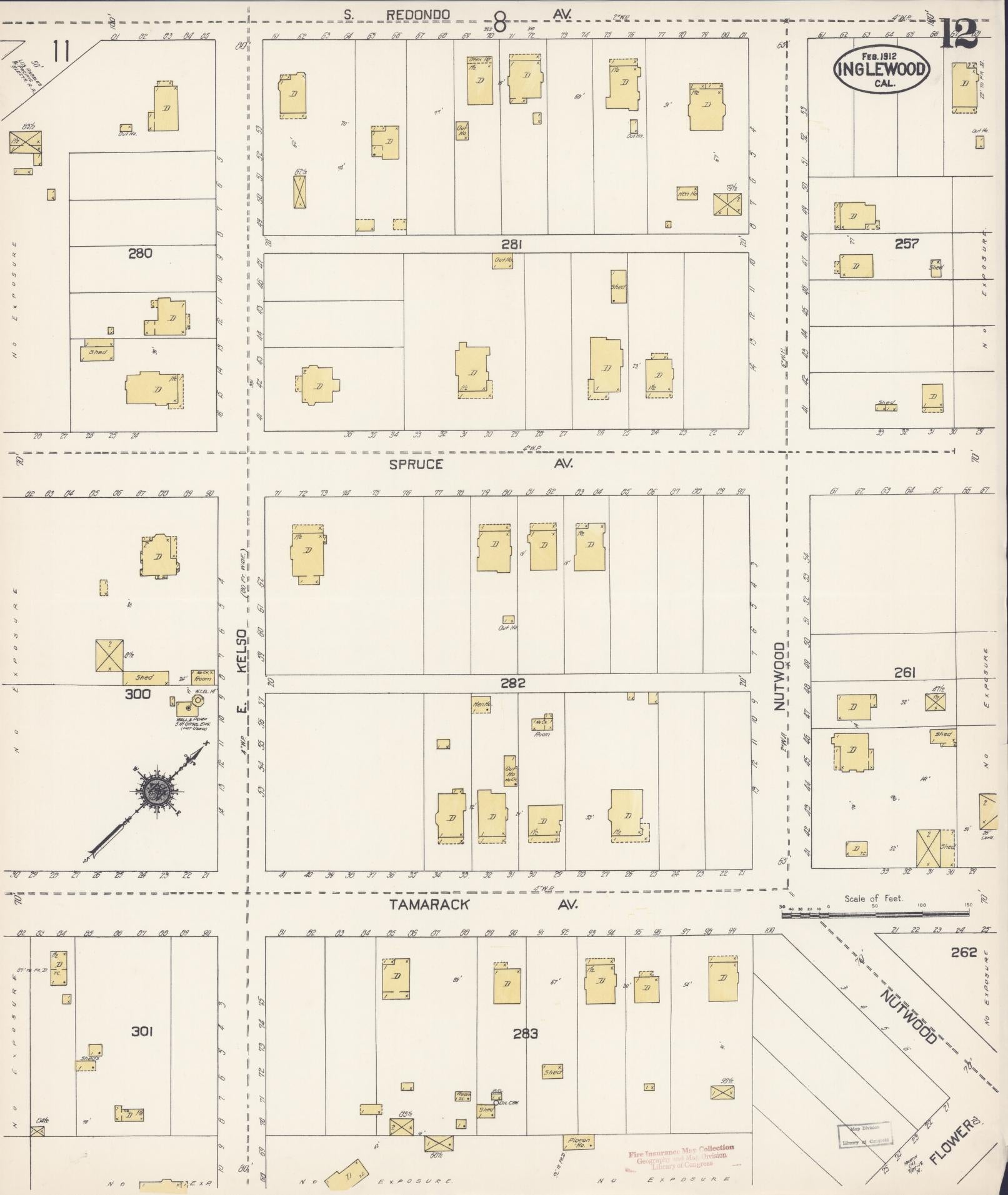 Sanborn Fire Insurance Map from Inglewood, Los Angeles County, California (1912), Sheet #0012 - Historic Sanborn Fire Insurance Map Print, vintage old map wall art, antique decor, genealogy gift, California California map