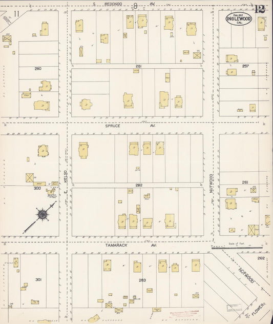 Sanborn Fire Insurance Map from Inglewood, Los Angeles County, California (1912), Sheet #0012 - Historic Sanborn Fire Insurance Map Print, vintage old map wall art, antique decor, genealogy gift, California California map