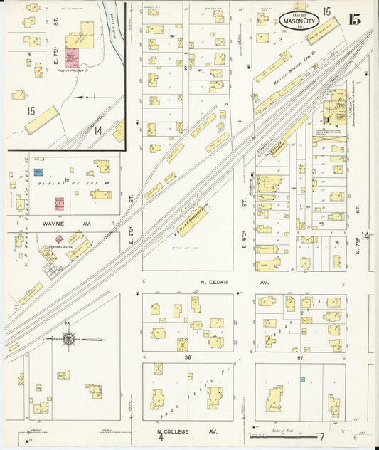 Sanborn Fire Insurance Map from Mason City, Cerro Gordo County, Iowa (1915), Sheet #0015 - Historic Sanborn Fire Insurance Map Print, vintage old map wall art