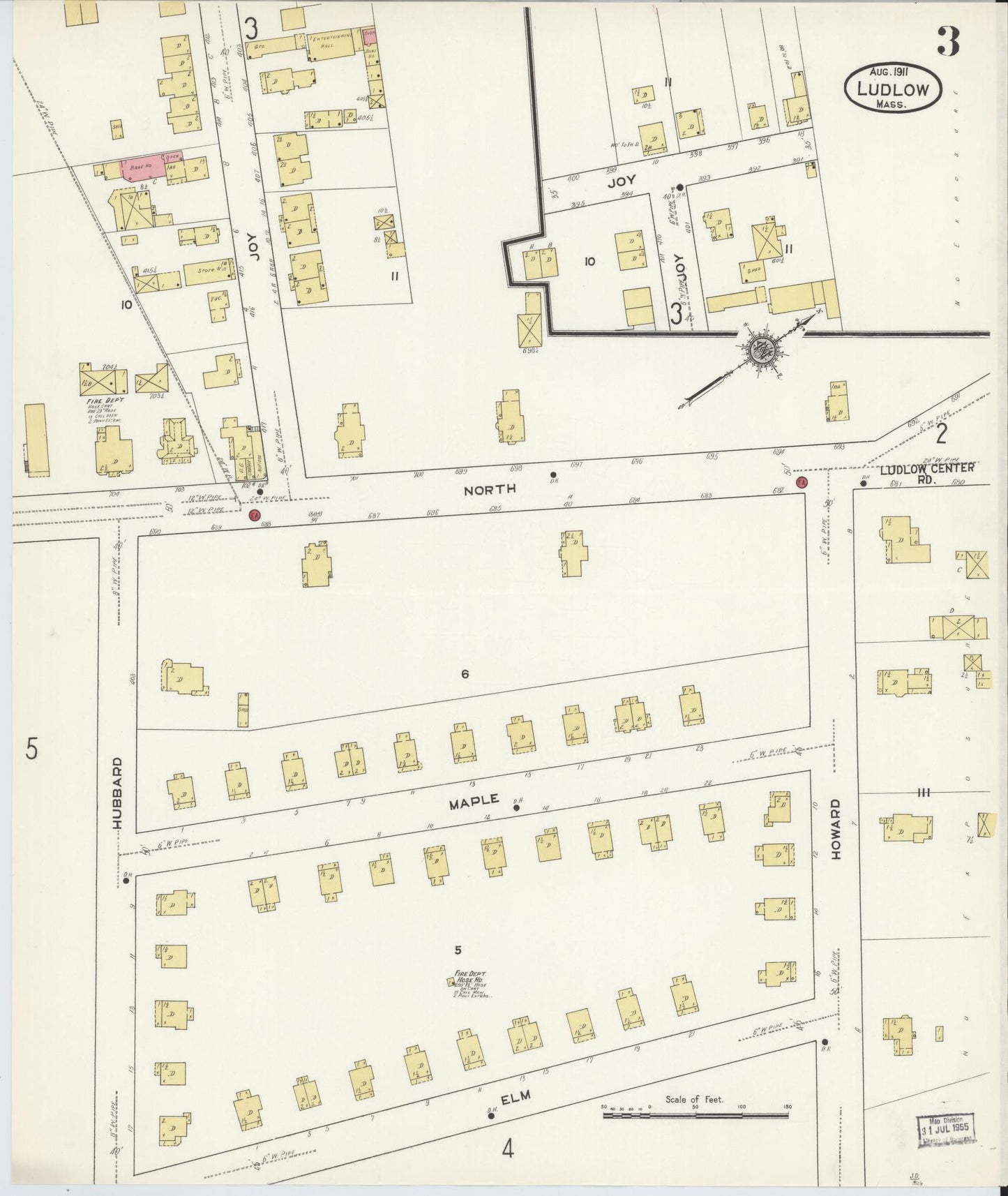Sanborn Fire Insurance Map from Ludlow, Hampden County, Massachusetts (1911), Sheet #0003 - Historic Sanborn Fire Insurance Map Print, vintage old map wall art, antique decor, genealogy gift, Massachusetts Massachusetts map