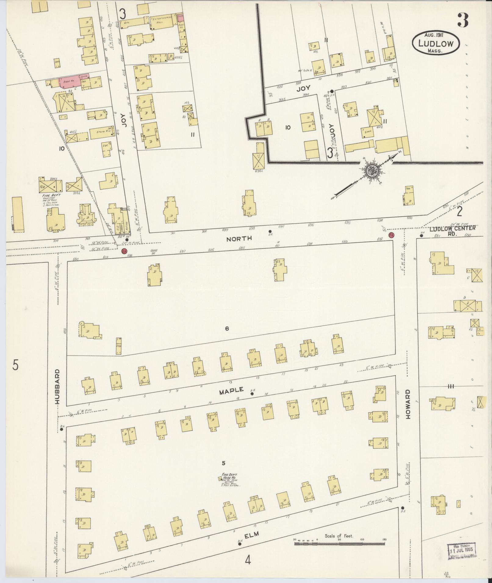 Sanborn Fire Insurance Map from Ludlow, Hampden County, Massachusetts (1911), Sheet #0003 - Historic Sanborn Fire Insurance Map Print, vintage old map wall art, antique decor, genealogy gift, Massachusetts Massachusetts map
