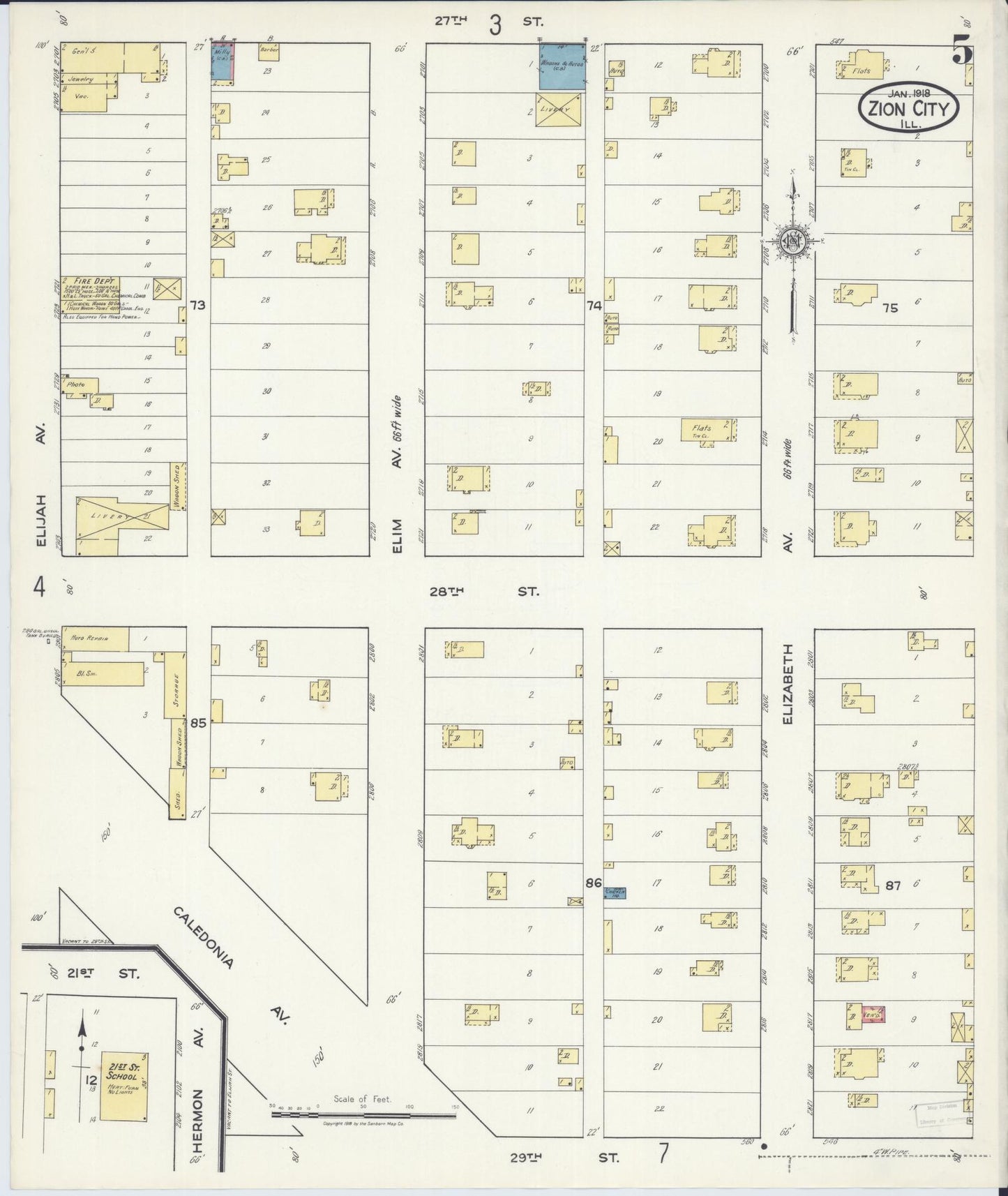 Sanborn Fire Insurance Map from Zion, Lake County, Illinois (1918), Sheet #0005 - Complete Map Set gallery image, historic Sanborn map, vintage wall art, Illinois Illinois