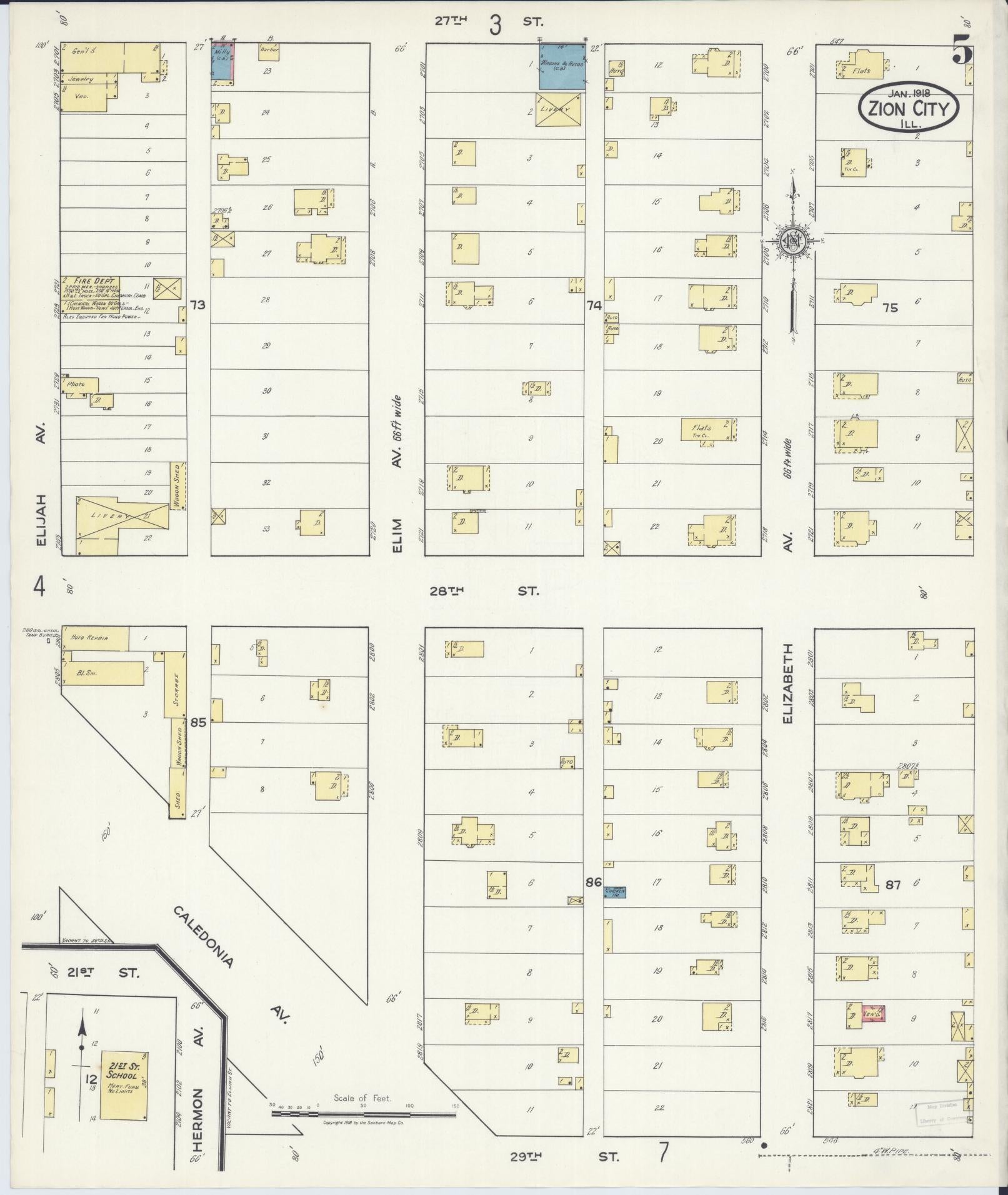 Sanborn Fire Insurance Map from Zion, Lake County, Illinois (1918), Sheet #0005 - Complete Map Set gallery image, historic Sanborn map, vintage wall art, Illinois Illinois