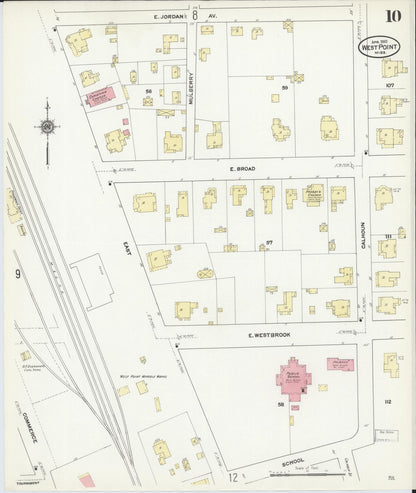 Sanborn Fire Insurance Map from West Point, Clay County, Mississippi (1910), Sheet #0010 - Complete Map Set gallery image, historic Sanborn map, vintage wall art, Mississippi Mississippi