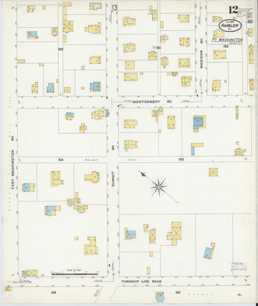 Sanborn Fire Insurance Map from Ambler, Montgomery County, Pennsylvania (1909), Sheet #0012 - Historic Sanborn Fire Insurance Map Print, vintage old map wall art, antique decor, genealogy gift, Pennsylvania Pennsylvania map