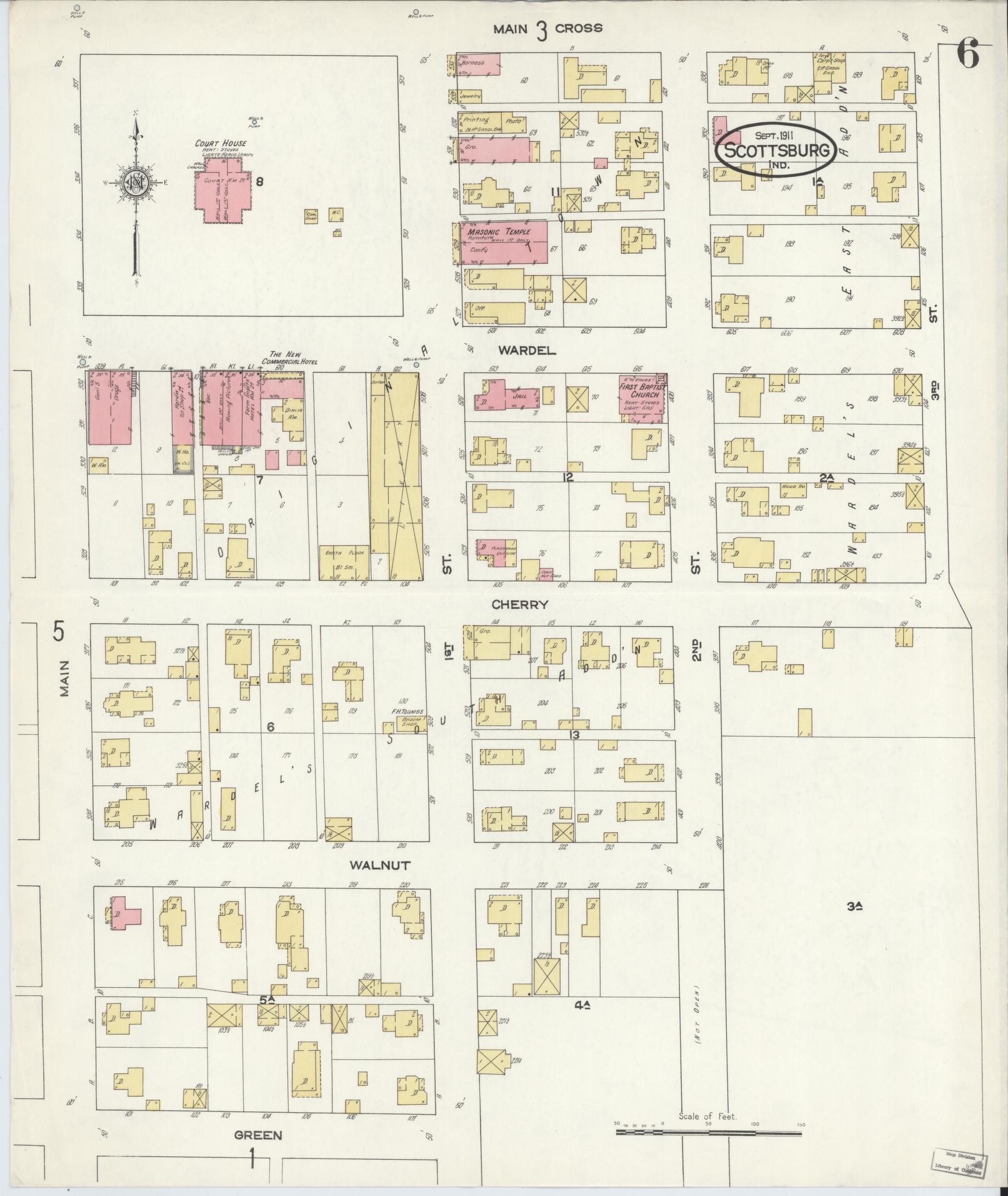 Sanborn Fire Insurance Map from Scottsburg, Scott County, Indiana (1911), Sheet #0006 - Complete Map Set gallery image, historic Sanborn map, vintage wall art, Indiana Indiana