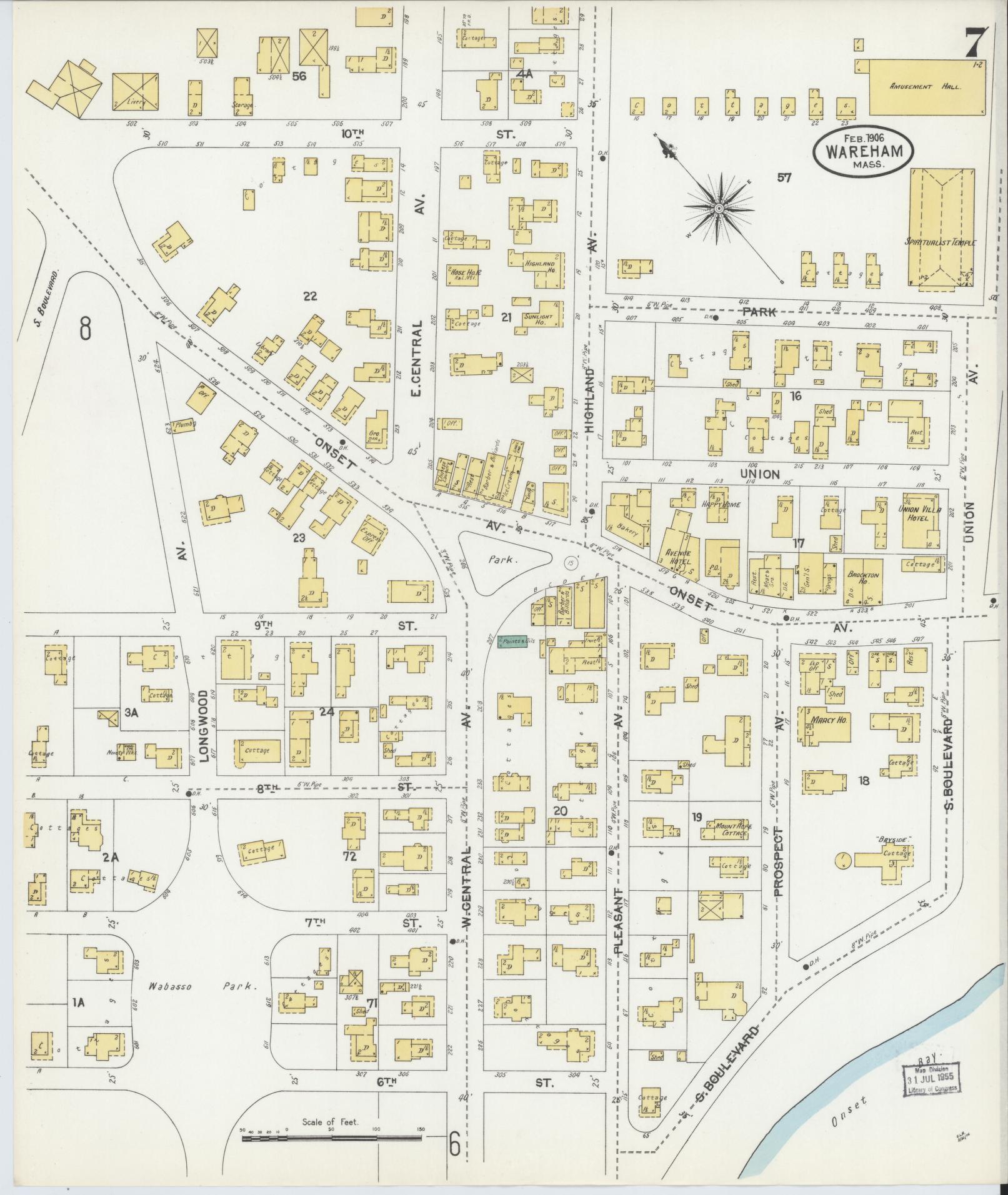 Sanborn Fire Insurance Map from Wareham, Plymouth County, Massachusetts (1906), Sheet #0007 - Complete Map Set gallery image, historic Sanborn map, vintage wall art, Massachusetts Massachusetts