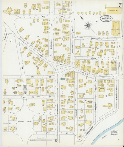 Sanborn Fire Insurance Map from Wareham, Plymouth County, Massachusetts (1906), Sheet #0007 - Complete Map Set gallery image, historic Sanborn map, vintage wall art, Massachusetts Massachusetts