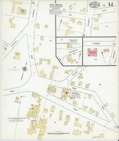 Sanborn Fire Insurance Map from Reading, Middlesex County, Massachusetts (1918), Sheet #0014 - Historic Sanborn Fire Insurance Map Print, vintage old map wall art, antique decor, genealogy gift, Massachusetts Massachusetts map
