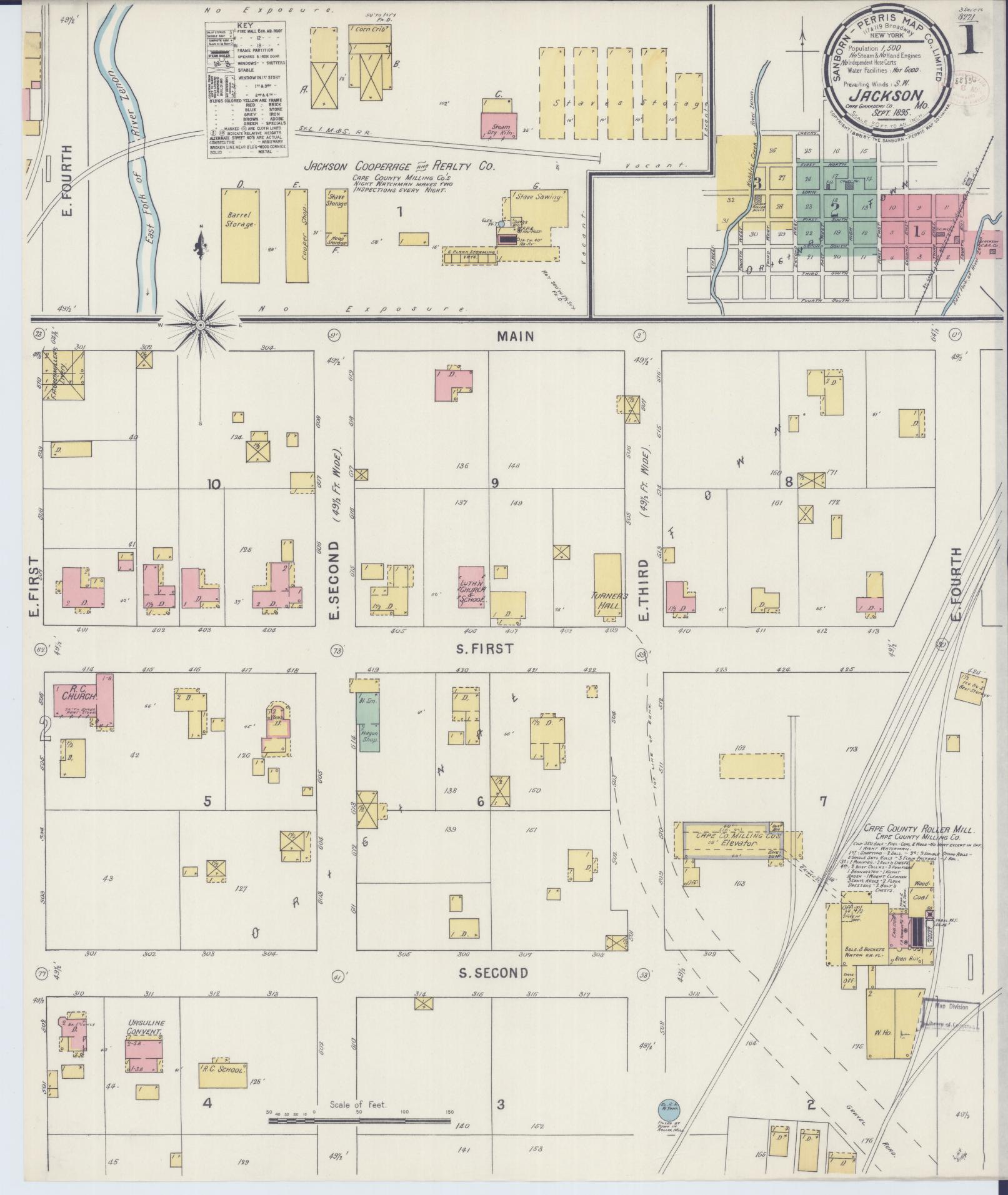 Sanborn Fire Insurance Map from Jackson, Cape Girardeau County, Missouri (1895), Sheet #0001 - Complete Map Set gallery image, historic Sanborn map, vintage wall art, Missouri Missouri