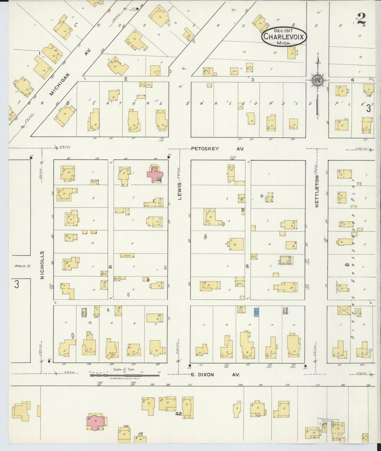 Sanborn Fire Insurance Map from Charlevoix, Charlevoix County, Michigan (1917), Sheet #0002 - Complete Map Set gallery image, historic Sanborn map, vintage wall art, Michigan Michigan