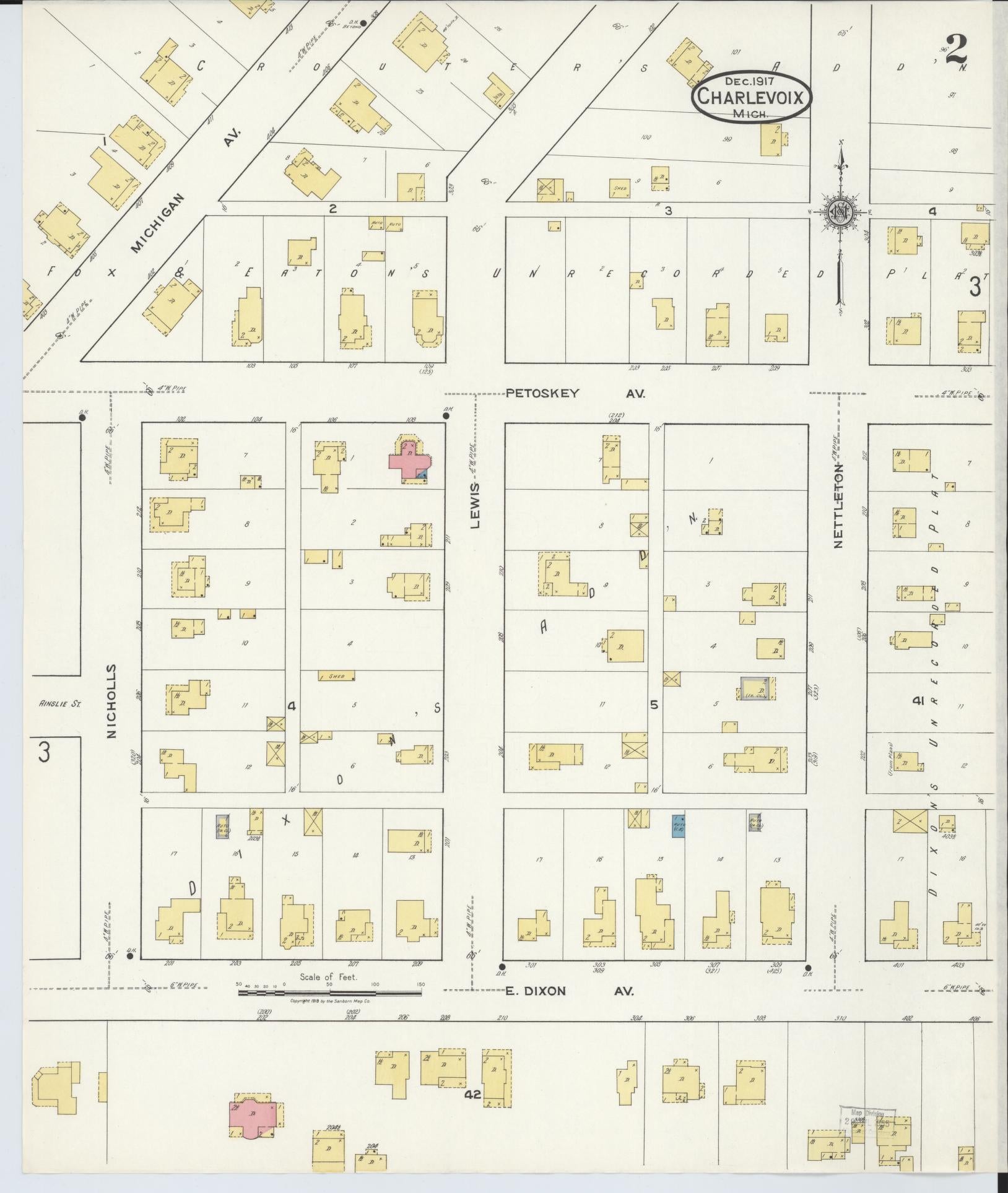 Sanborn Fire Insurance Map from Charlevoix, Charlevoix County, Michigan (1917), Sheet #0002 - Complete Map Set gallery image, historic Sanborn map, vintage wall art, Michigan Michigan