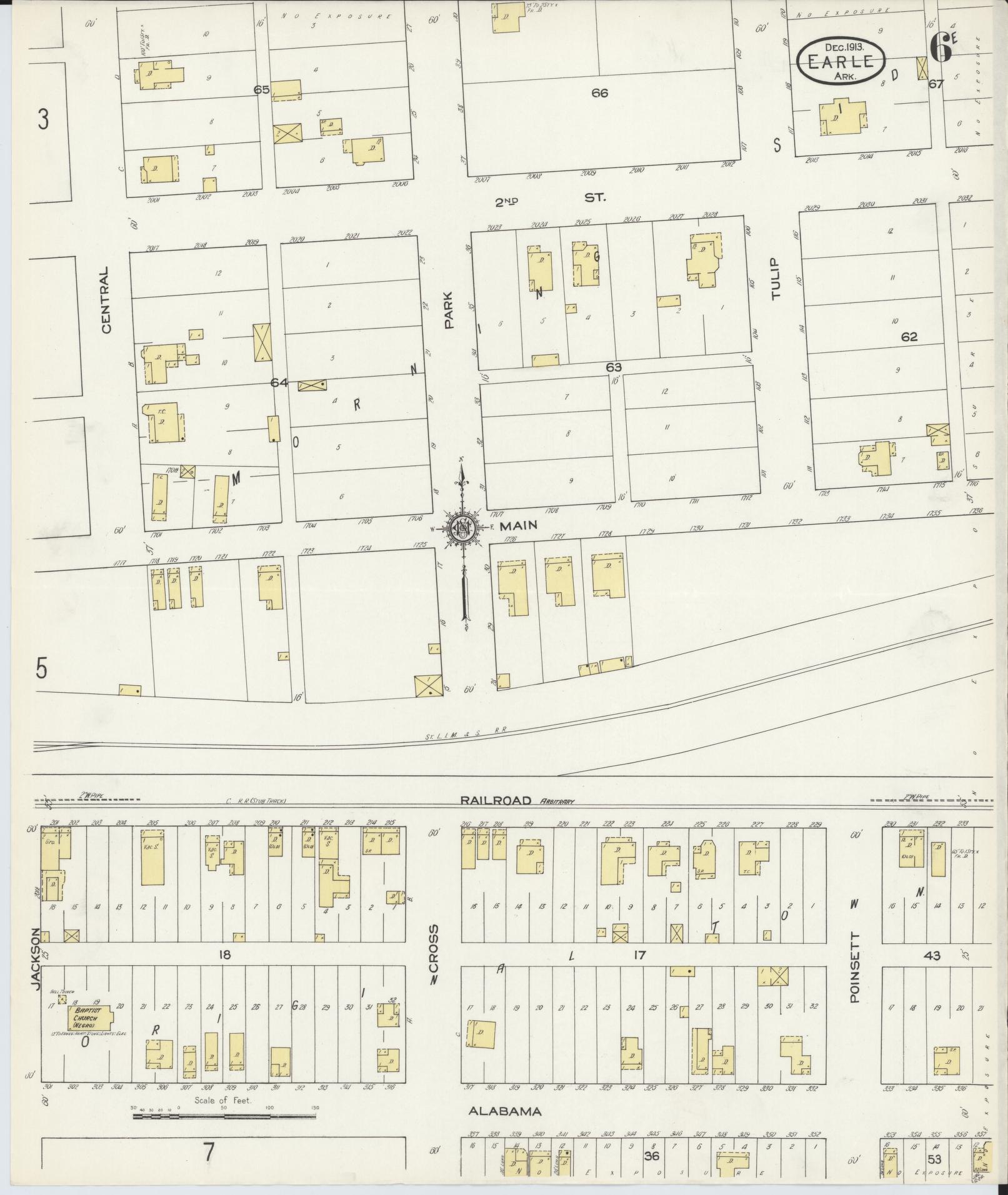 Sanborn Fire Insurance Map from Earle, Crittenden County, Arkansas (1913), Sheet #0006 - Historic Sanborn Fire Insurance Map Print, vintage old map wall art, antique decor, genealogy gift, Arkansas Arkansas map